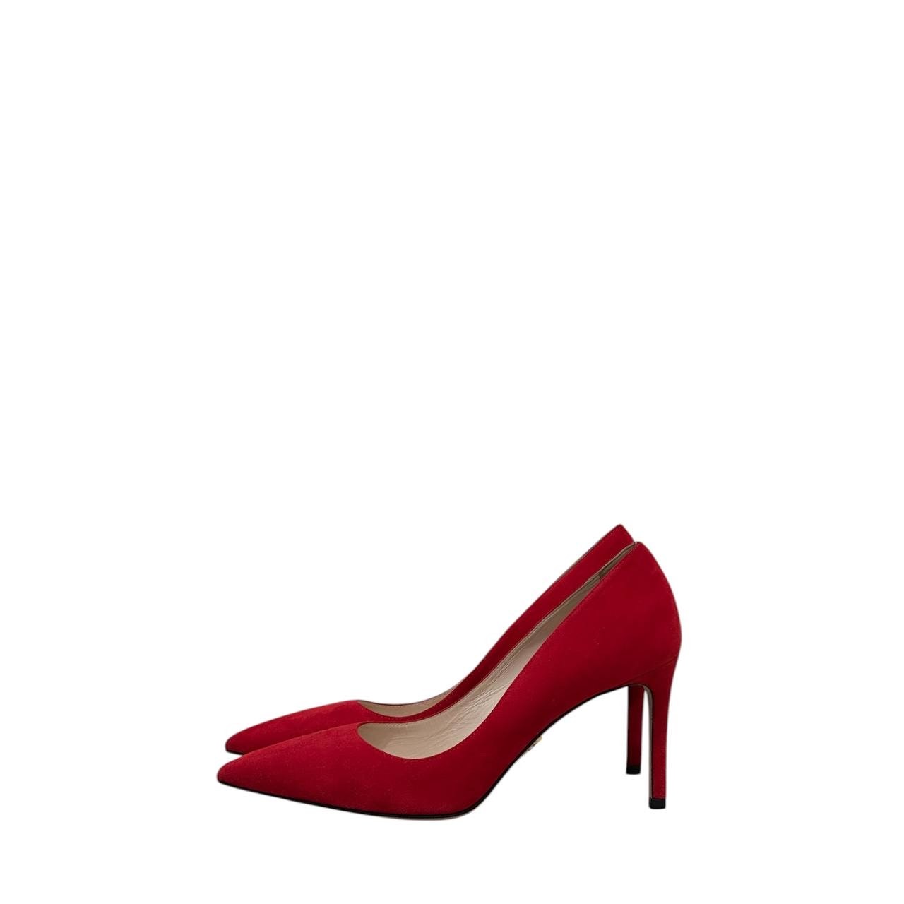 Nwob Prada Red Suede Pointed Toe Pumps Sz.37.5